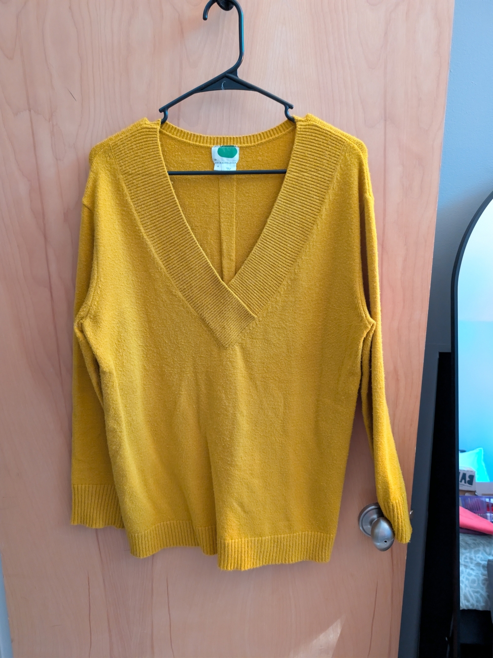 Anthropologie Mustard Yellow V-Neck Knit Sweater